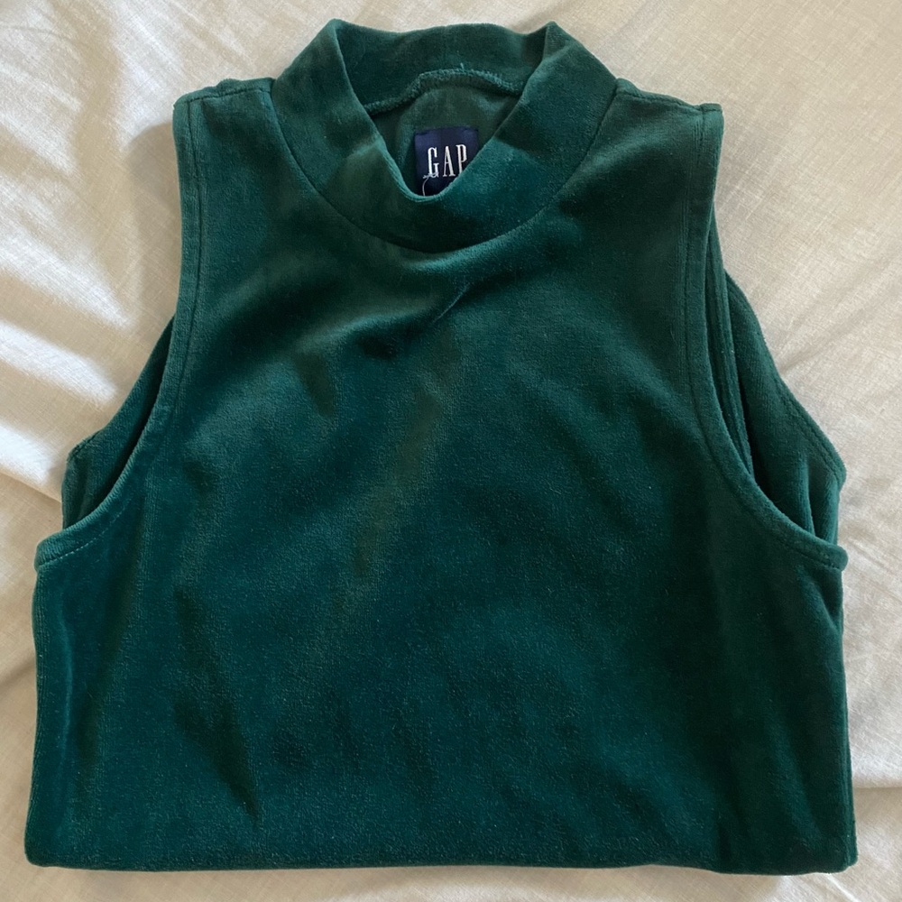 GAP Women’s Velvet/Velour Mock Neck Bodysuit – Size Small – Deep Green